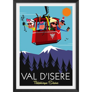 Affiche Ski à Val D'Isère Affiche + cadre en bois - Noir