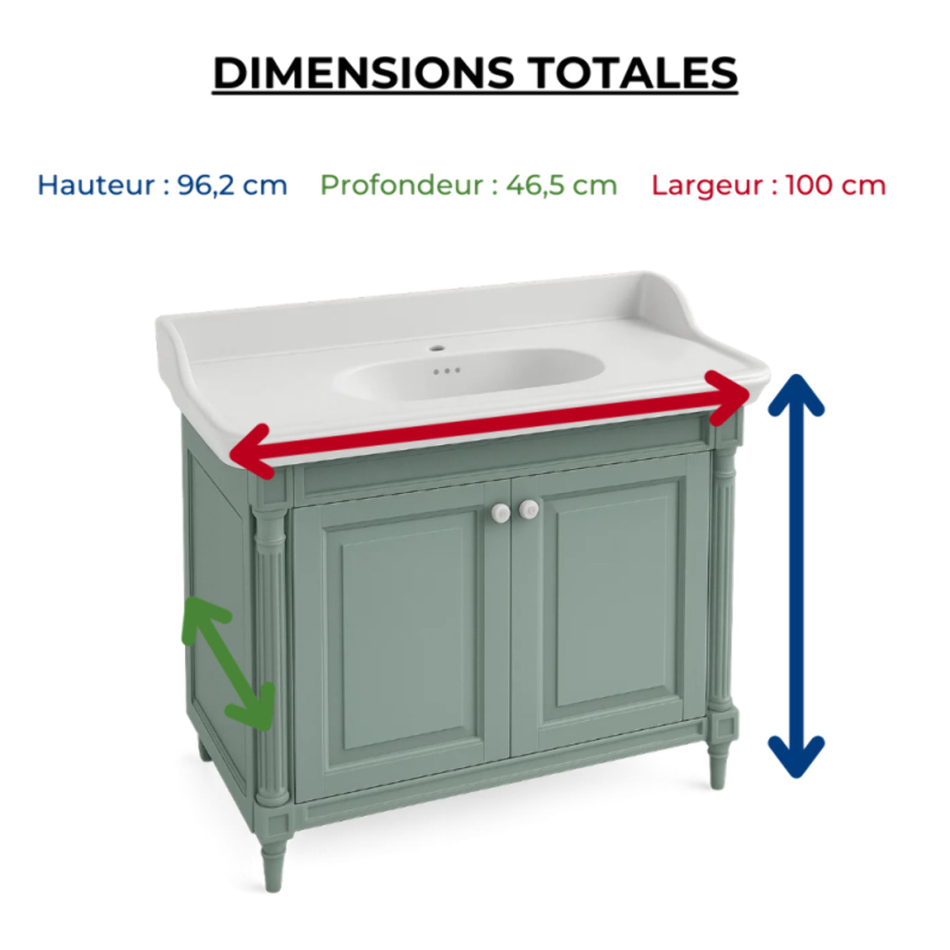 Pack meuble vasque Cléo 1889 vert velours + colonne gauche + mitigeur or