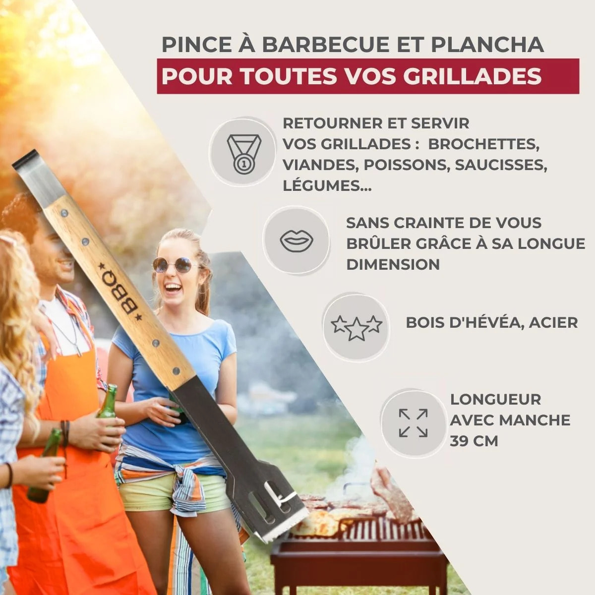 Set de 2 ustensiles de cuisine pince cuisson viande Fackelmann Barbecue