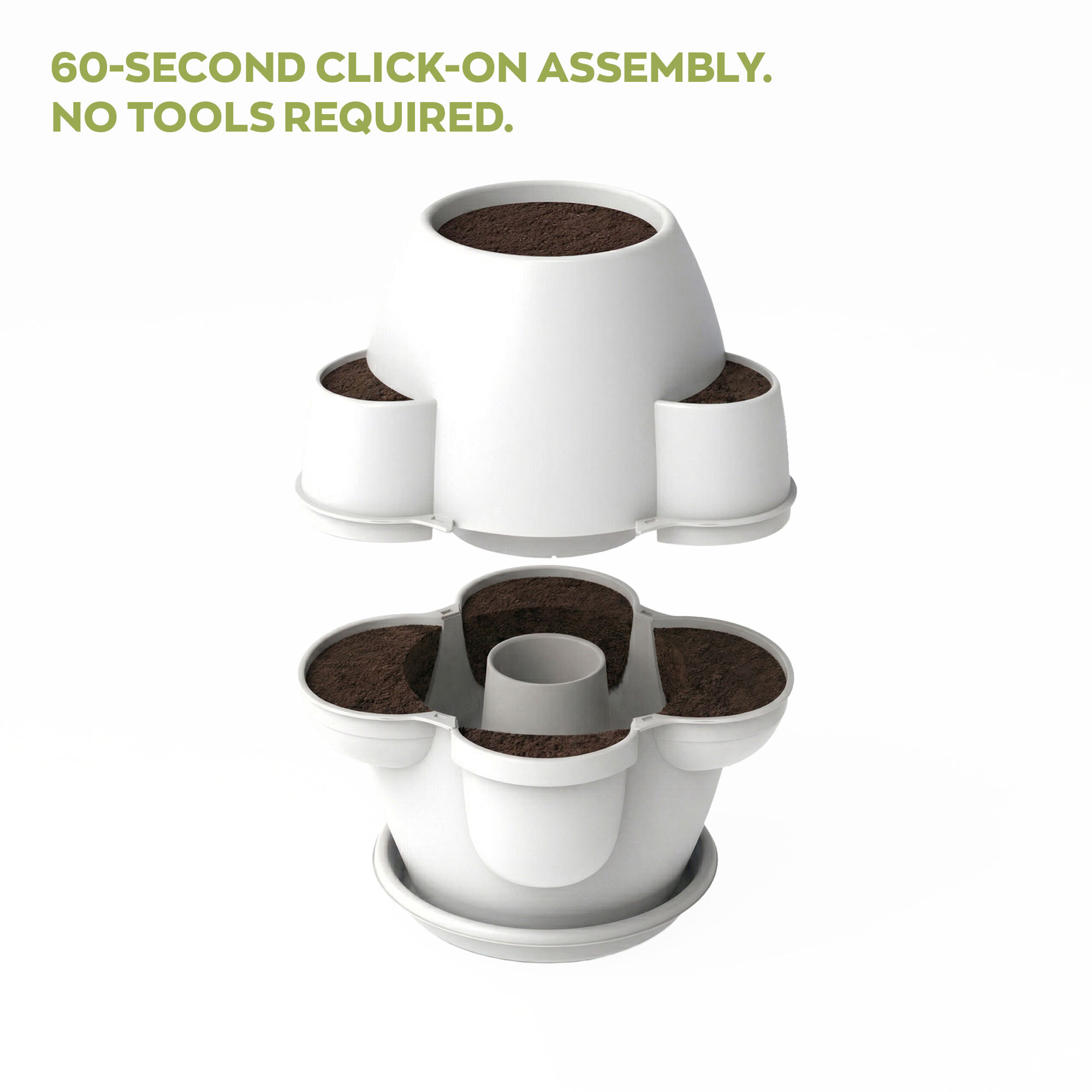 Oasi - Fioriera Da Giardino 80x80x80 Cm Con 6 Tasche Perimetrali E Sottovaso Bianco