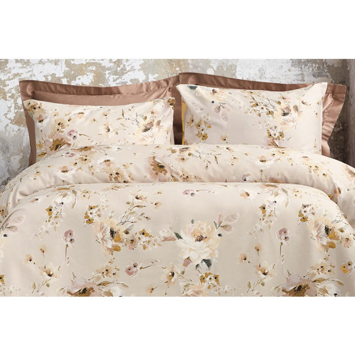 Parure housse de couette 240x220 cm et 2 taies d'oreiller 63x63cm satin de coton imprimé