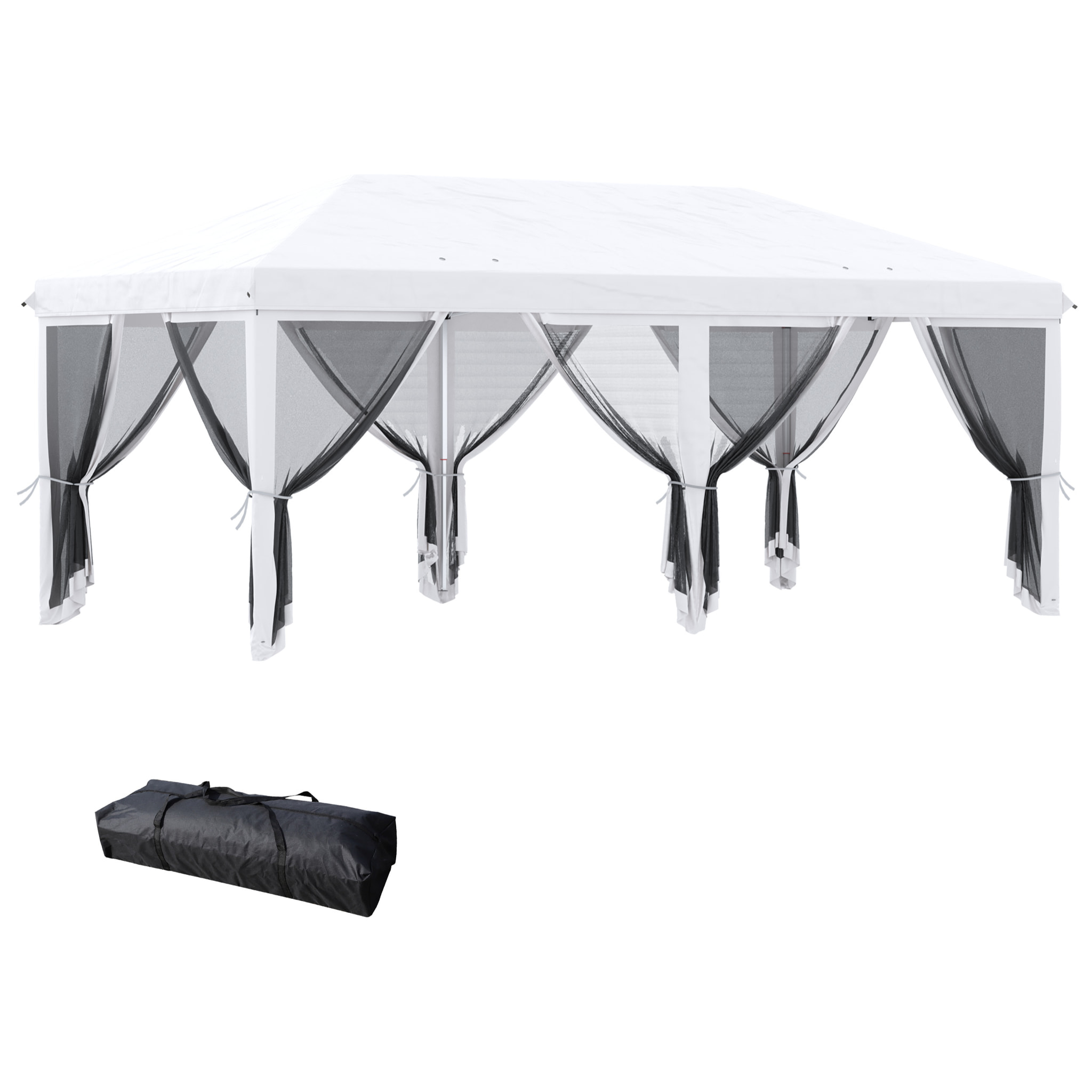 Carpa Plegable Pop-Up Gazebo 6x3 m Cenador Plegable con 6 Paredes Laterales de Malla Anti-UV y Bolsa de Transporte para Camping Fiestas Crema