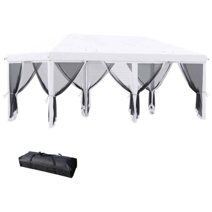 Carpa Plegable Pop-Up Gazebo 6x3 m Cenador Plegable con 6 Paredes Laterales de Malla Anti-UV y Bolsa de Transporte para Camping Fiestas Crema