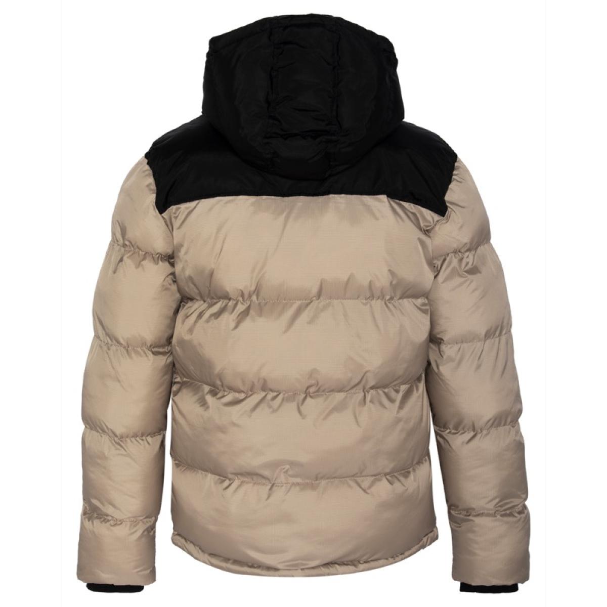 UTAH2 PADDED HOODED JACKET WITH YOKES & SCHOTT NYC CHEST EMBROIDERY BODY = 100% NYLON / YOKES = 60% COTTON 40% NYLON Beige