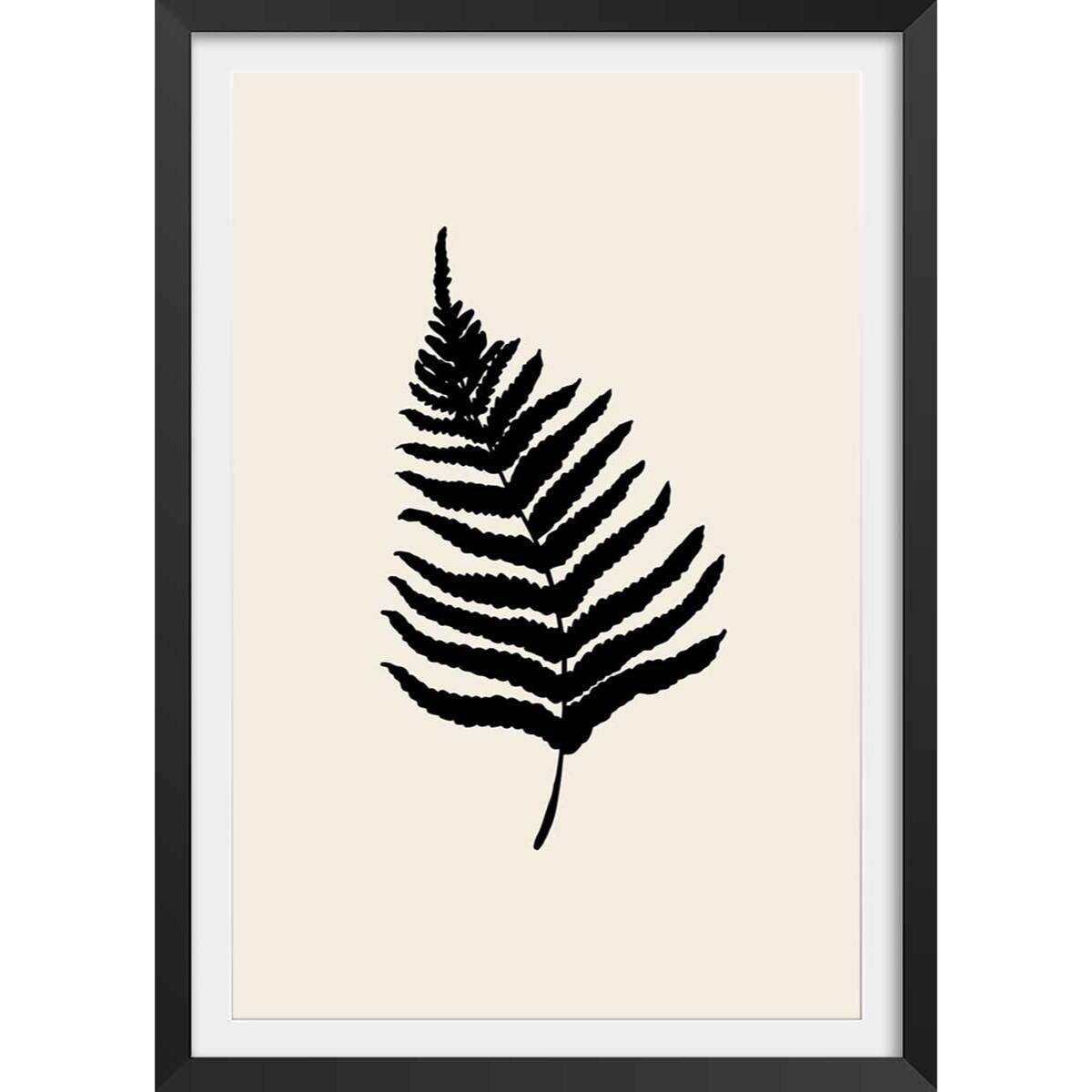 Affiche deco black fougères Affiche + cadre en bois - Noir