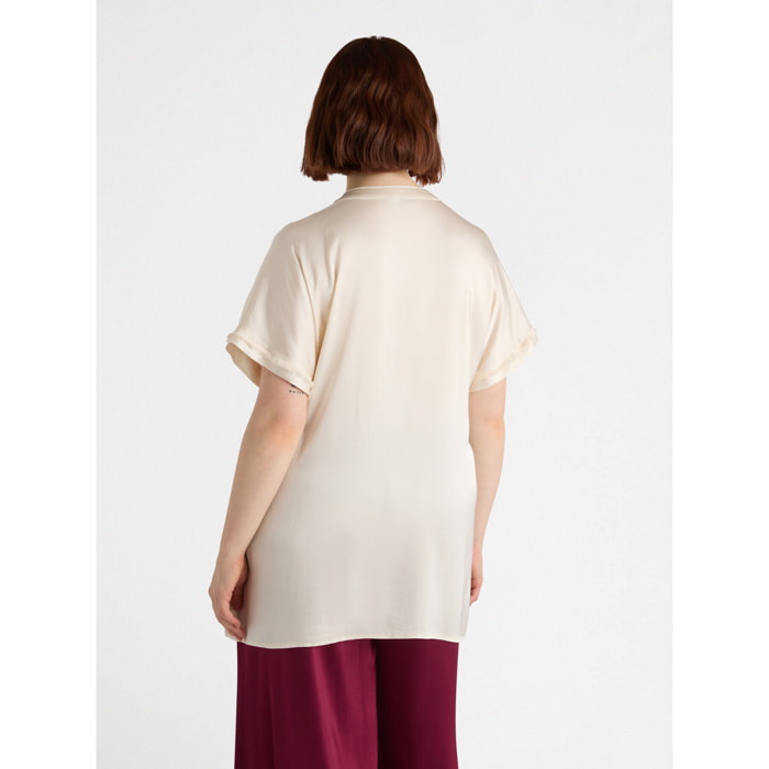 Fiorella Rubino - Camisa de raso de manga corta - Beige