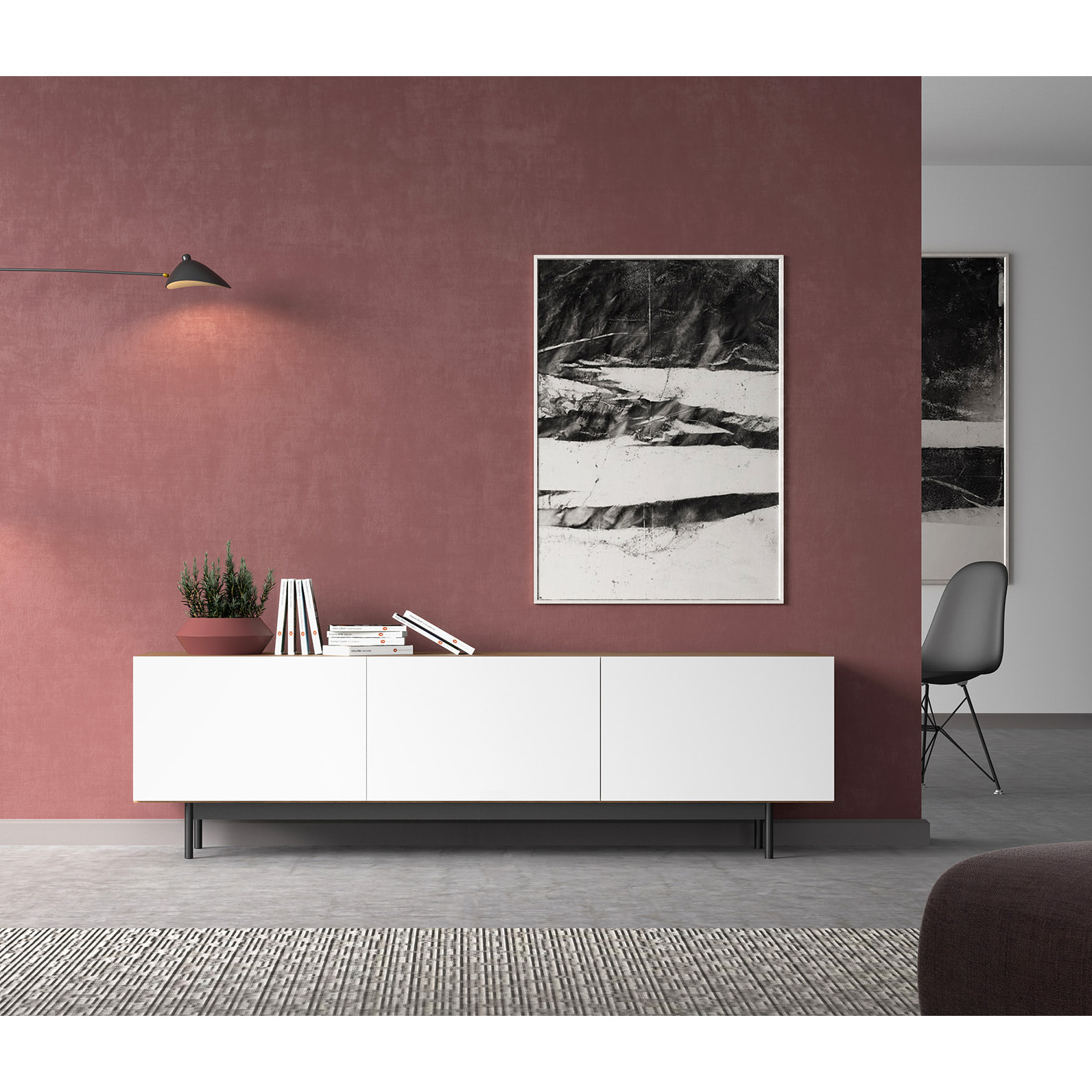 Bajo tv 3 puertas Printed nogal-blanco 52x180x44 cm