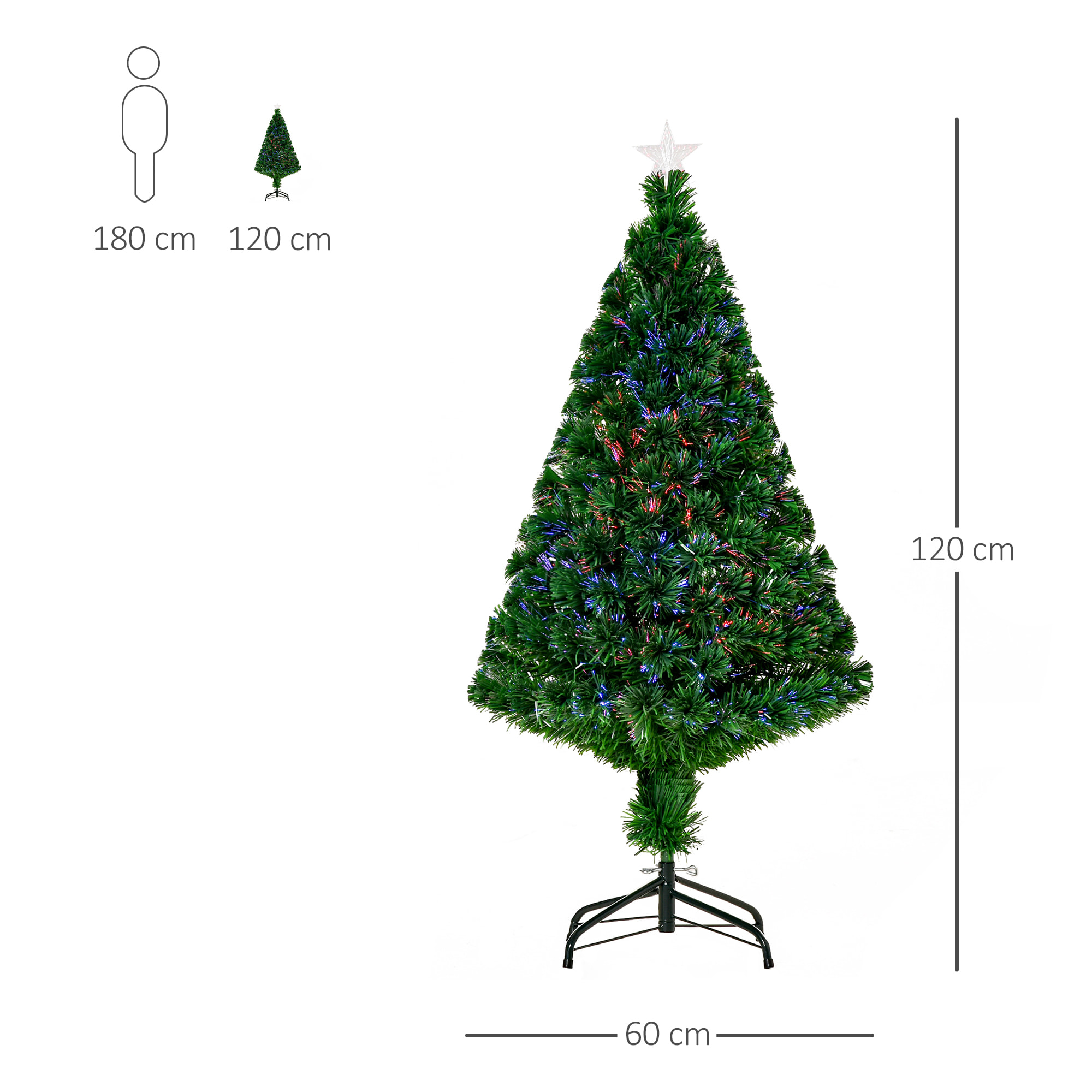 Árbol de Navidad de Fibra Óptica 120cm Multicolor con Base de Soporte