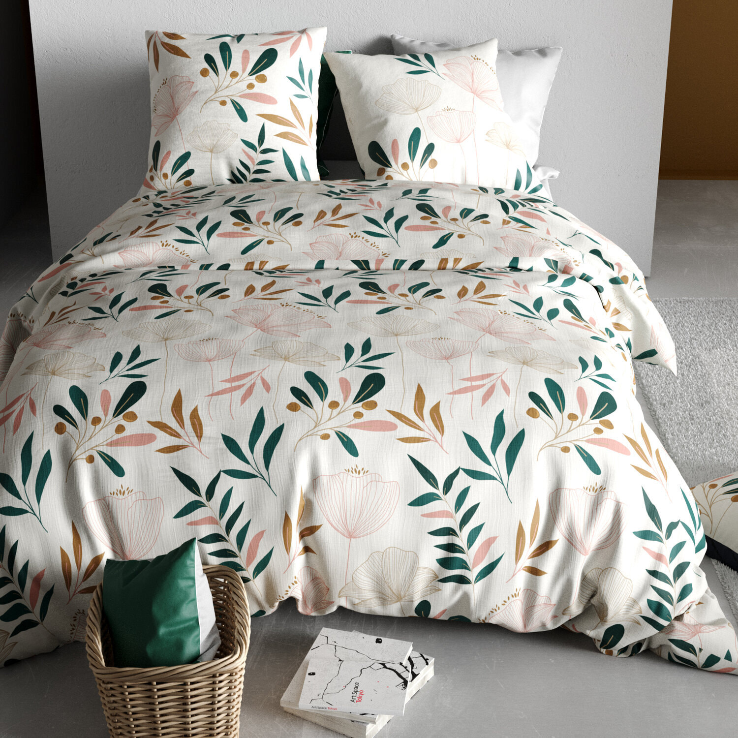 Parure housse de couette imprimé 100% coton - kano - beige