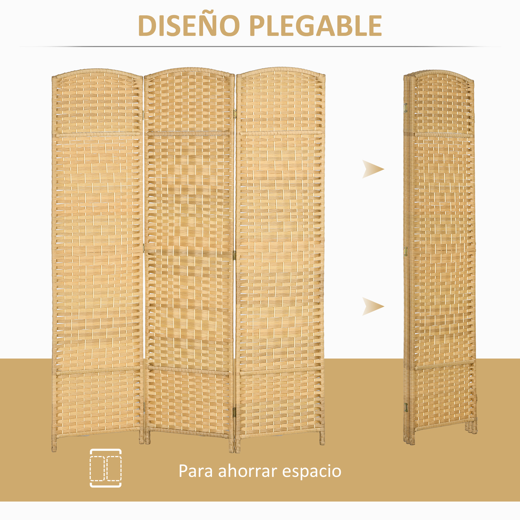 Biombo Plegable de 3 Paneles 135x180 cm Biombo Separador de Ambientes Pantalla de Privacidad de Polipropileno para Oficina Dormitorio Natural