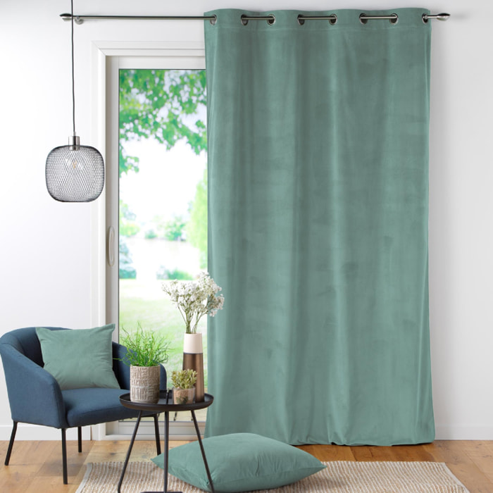 Rideau à œillets casual sauge velours côtelé uni - Vert