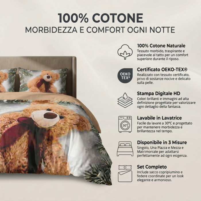 Parure Copripiumino in 100% Cotone con Federe Coordinate, Morbida e Traspirante, Certificata OEKO-TEX, Fantasie Moderne per Camera da Letto