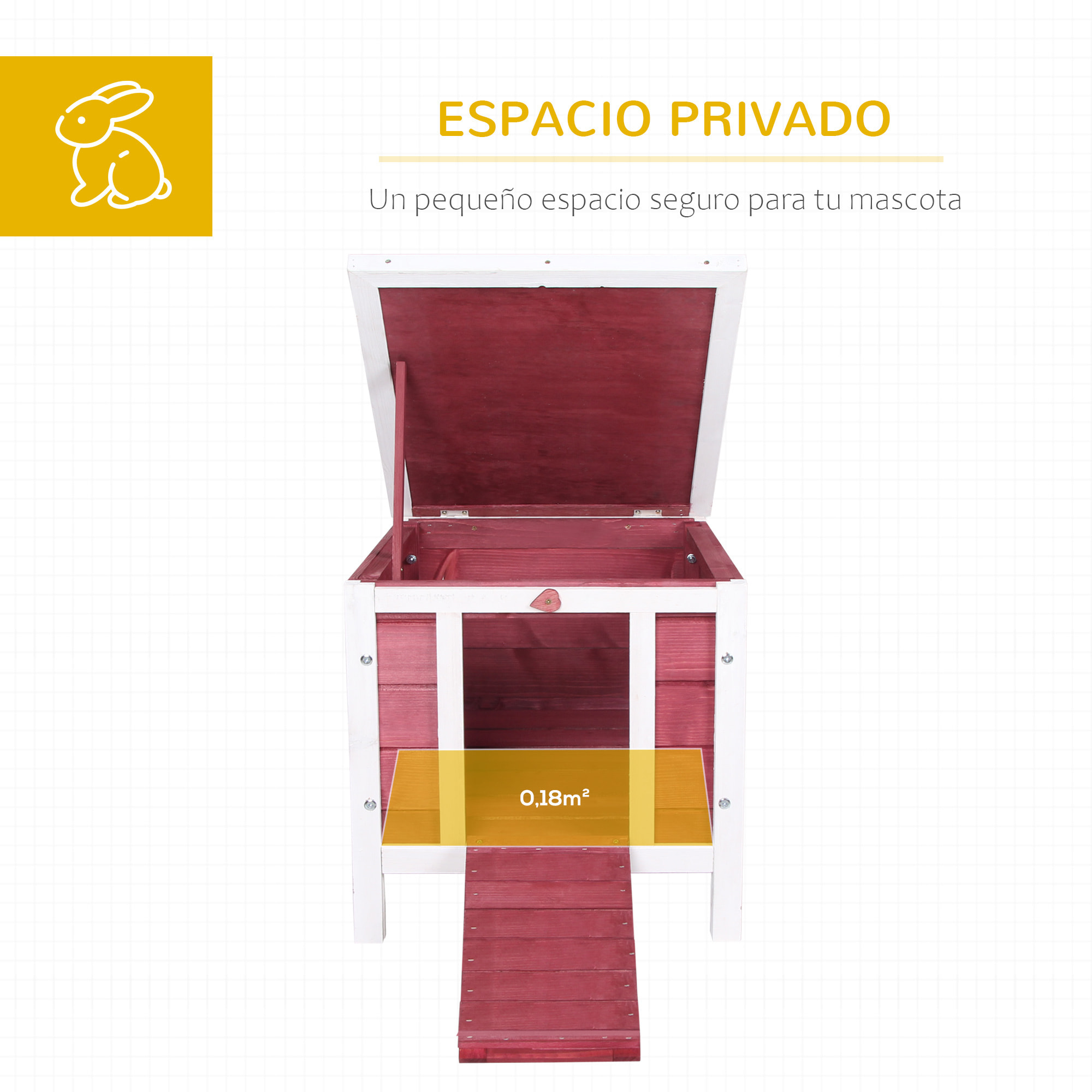 Conejera de Madera Exterior Jaula Caseta para Roedores Mascotas Pequeñas con Techo Asfáltico Abatible y Rampa Antideslizante 42x51x43 cm Rojo