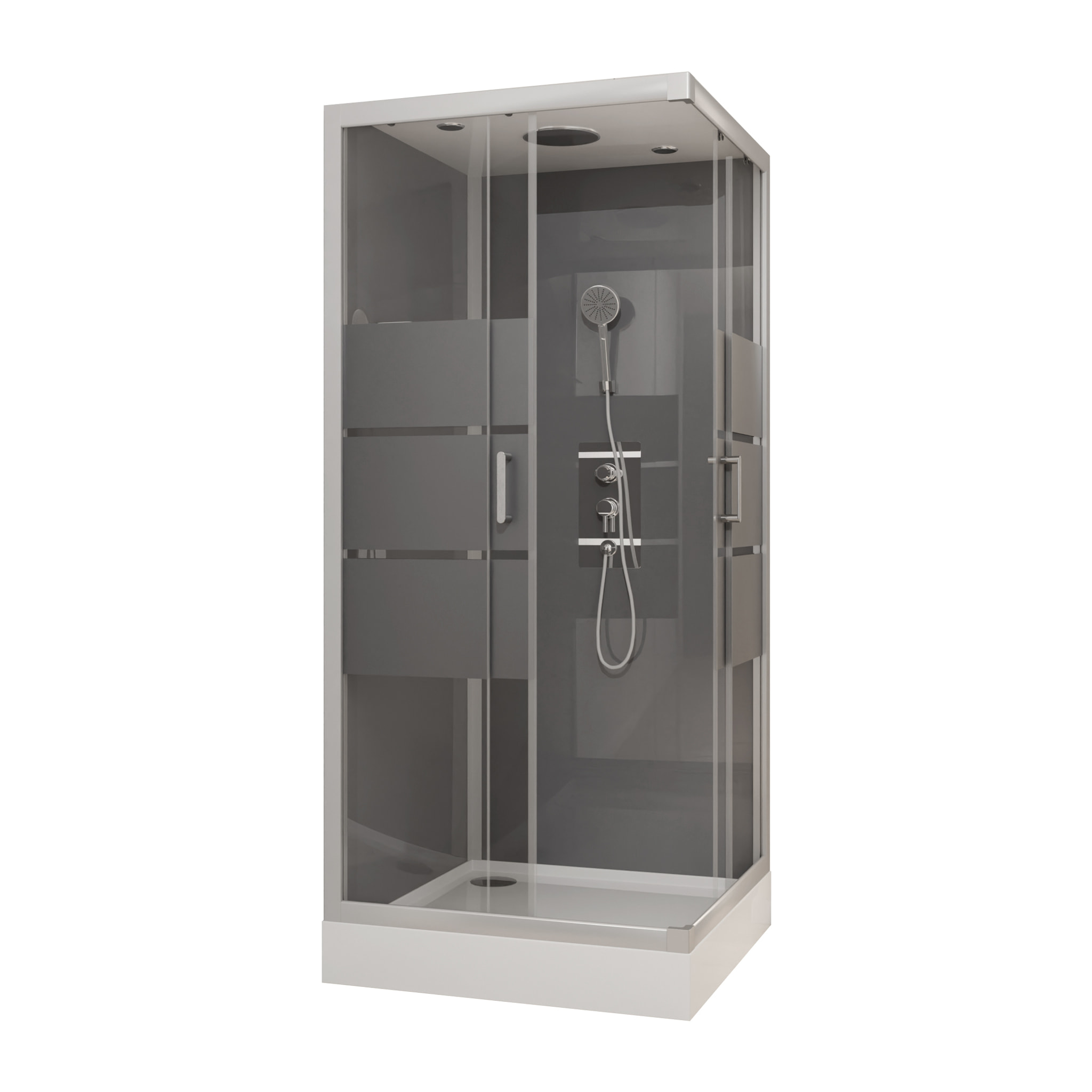 Cabine de douche carrée 90x90x215cm - grise avec bande dépoli - SILVERY STRIPE SQUARE