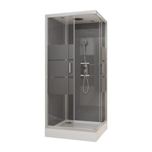 Cabine de douche carrée 90x90x215cm - grise avec bande dépoli - SILVERY STRIPE SQUARE
