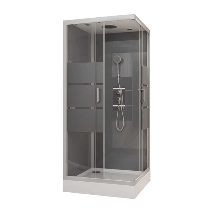 Cabine de douche carrée 90x90x215cm - grise avec bande dépoli - SILVERY STRIPE SQUARE