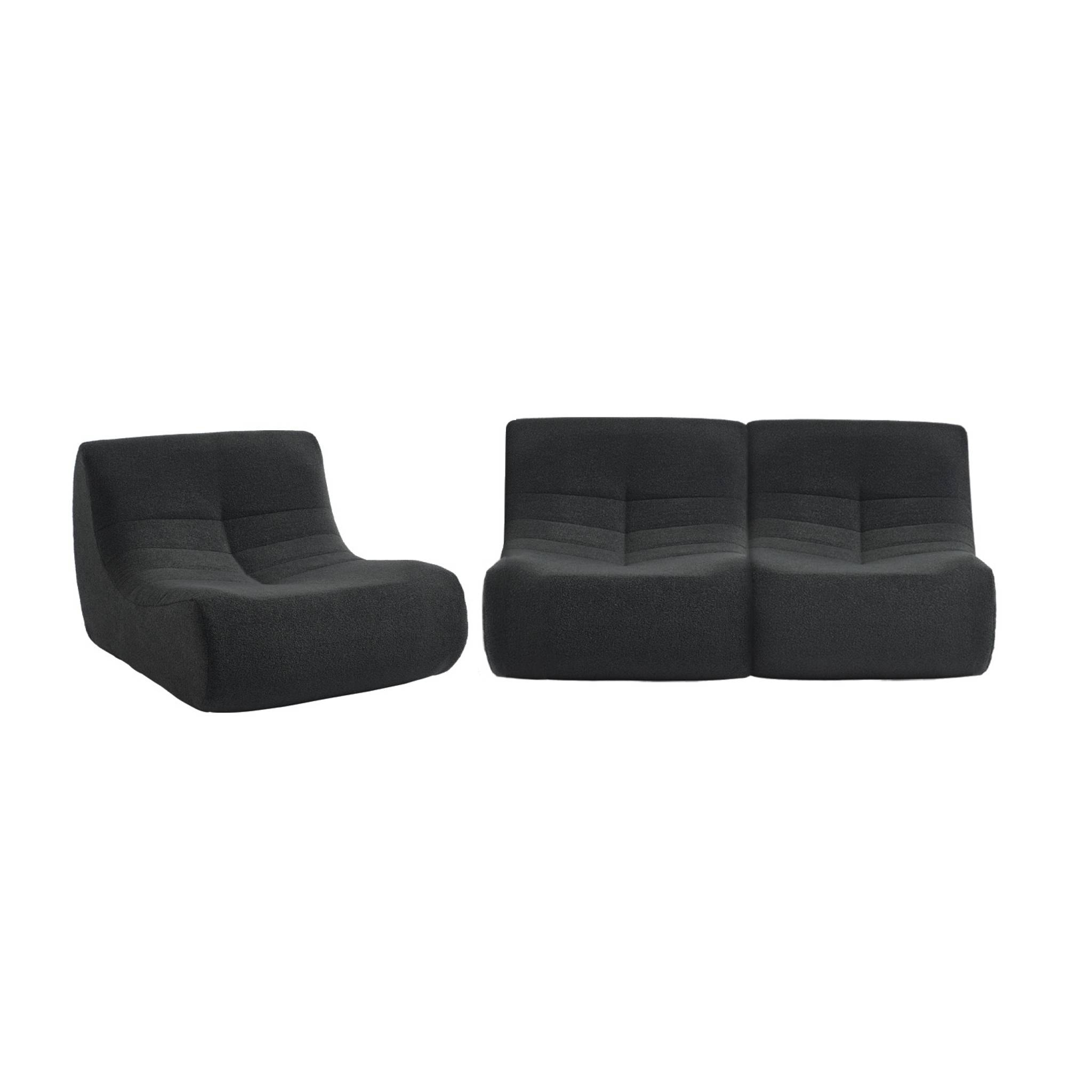 Lot de 3 fauteuils chauffeuses en bouclette texturée noir style contemporain 1 place