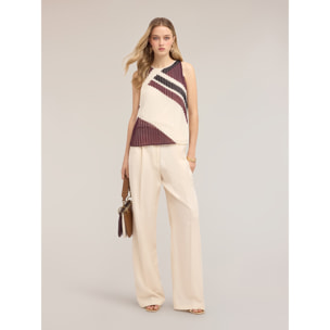 Motivi - Top plisado en georgette con estampado - Burgundy