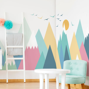 Stickers muraux enfants - Décoration chambre bébé - Autocollant Sticker mural géant enfant montagnes scandinaves NIVKA