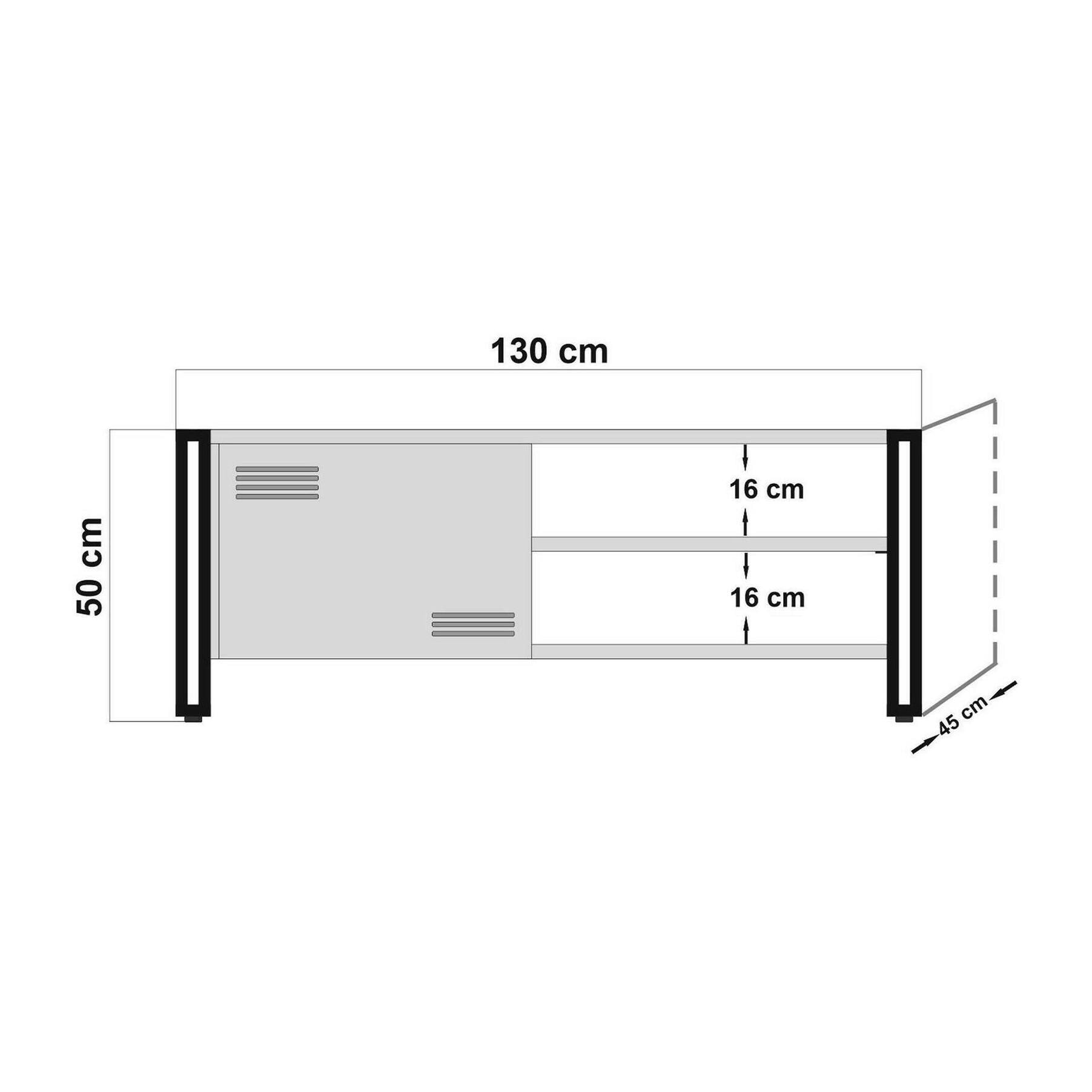 Mobile porta TV Dperott, Credenza da soggiorno, Armadio basso per TV, Base parete attrezzata, 130x45h50 cm, Quercia e Nero