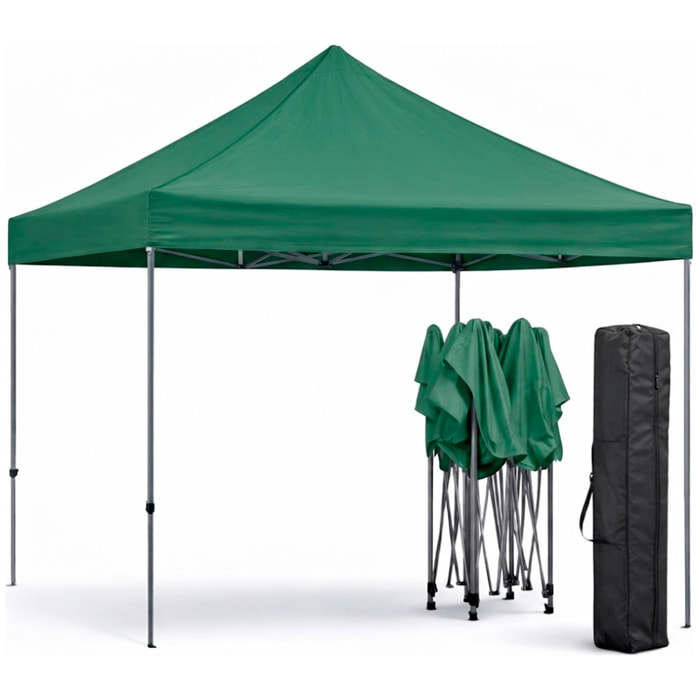 Gazebo Professionale 3x3 M Richiudibile Automatico In Acciaio Con Telo Oxford 1200D PVC Impermeabile e Anti UV A Fisarmonica con Sacche Verde