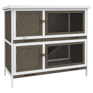 Conejera de Madera Jaula para Conejos de 2 Pisos 97x44x91 cm con Techo Asfáltico Puertas con Pestillo Bandejas Extraíbles y Rampa para 2 Conejos Marrón