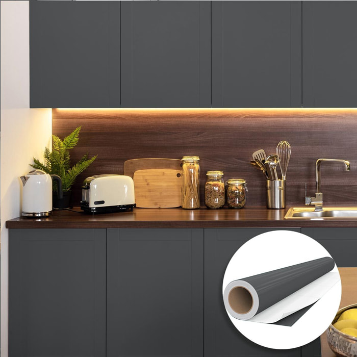 Rouleau adhésif décoratif Vinyle au Mètre - Gris tempete - Sticker Lavable Imperméable Mur Cuisine Meubles