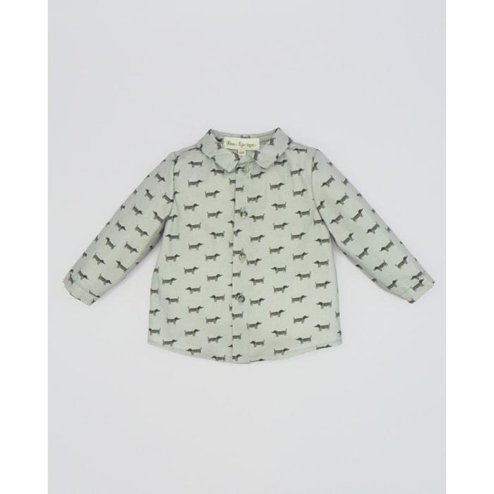 CAMISA CUELLO PICO PERRITOS GRIS
