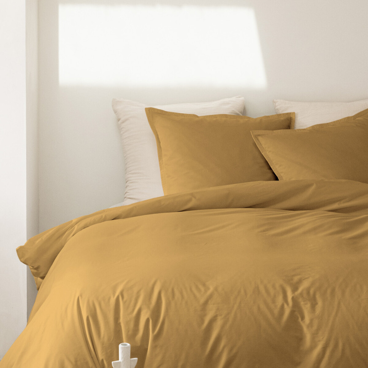 Como - Housse de couette jaune curry en percale de coton - 220x240cm.