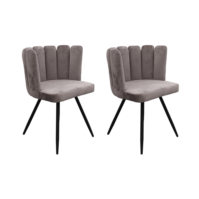 Chaise Ariel Velours Gris - Lot De 2