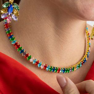 Collar con Cristal Multicolor acabado oro 18k
