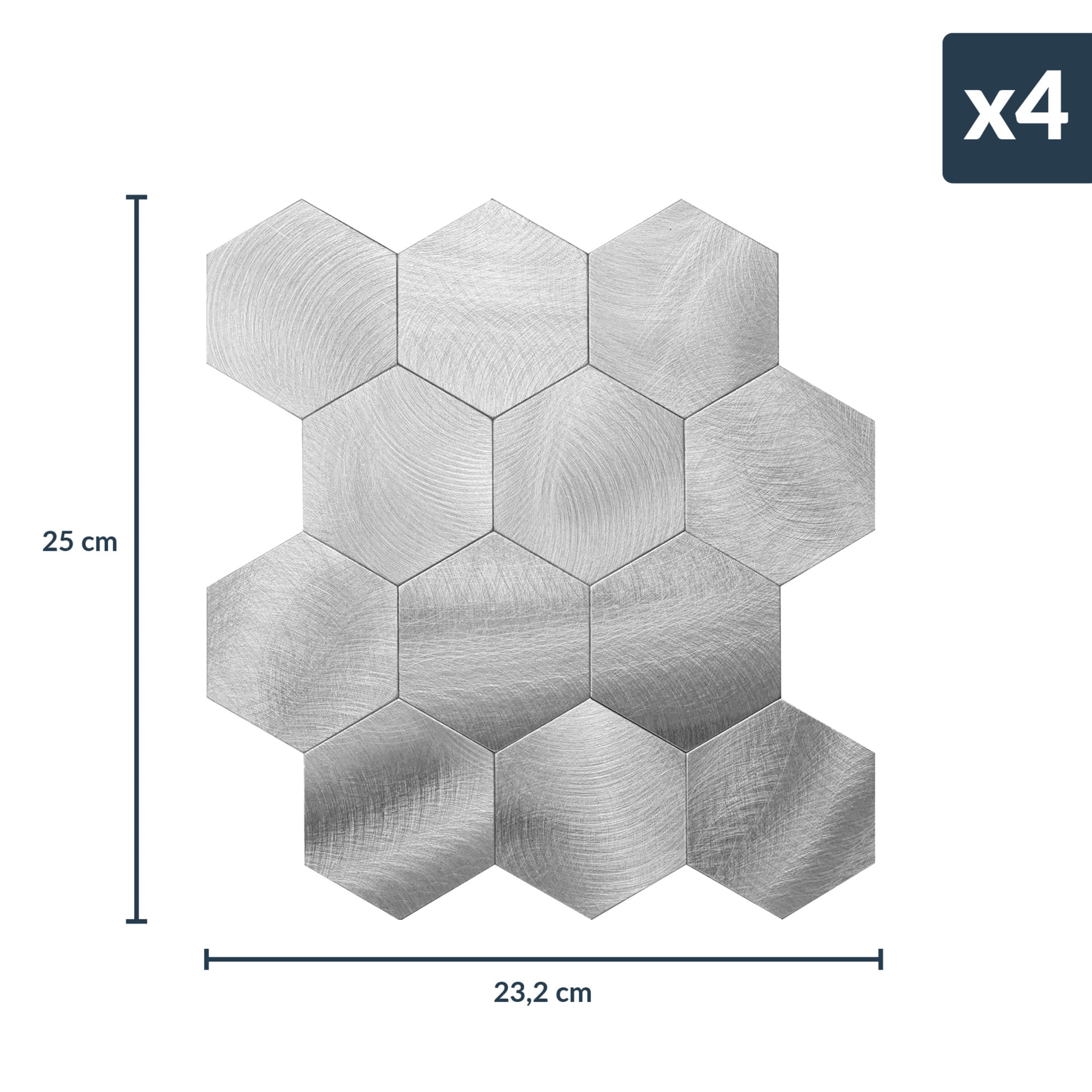 Crédence adhésive murale 3D  - Effet carrelage hexagonal 4 pièces - Argent