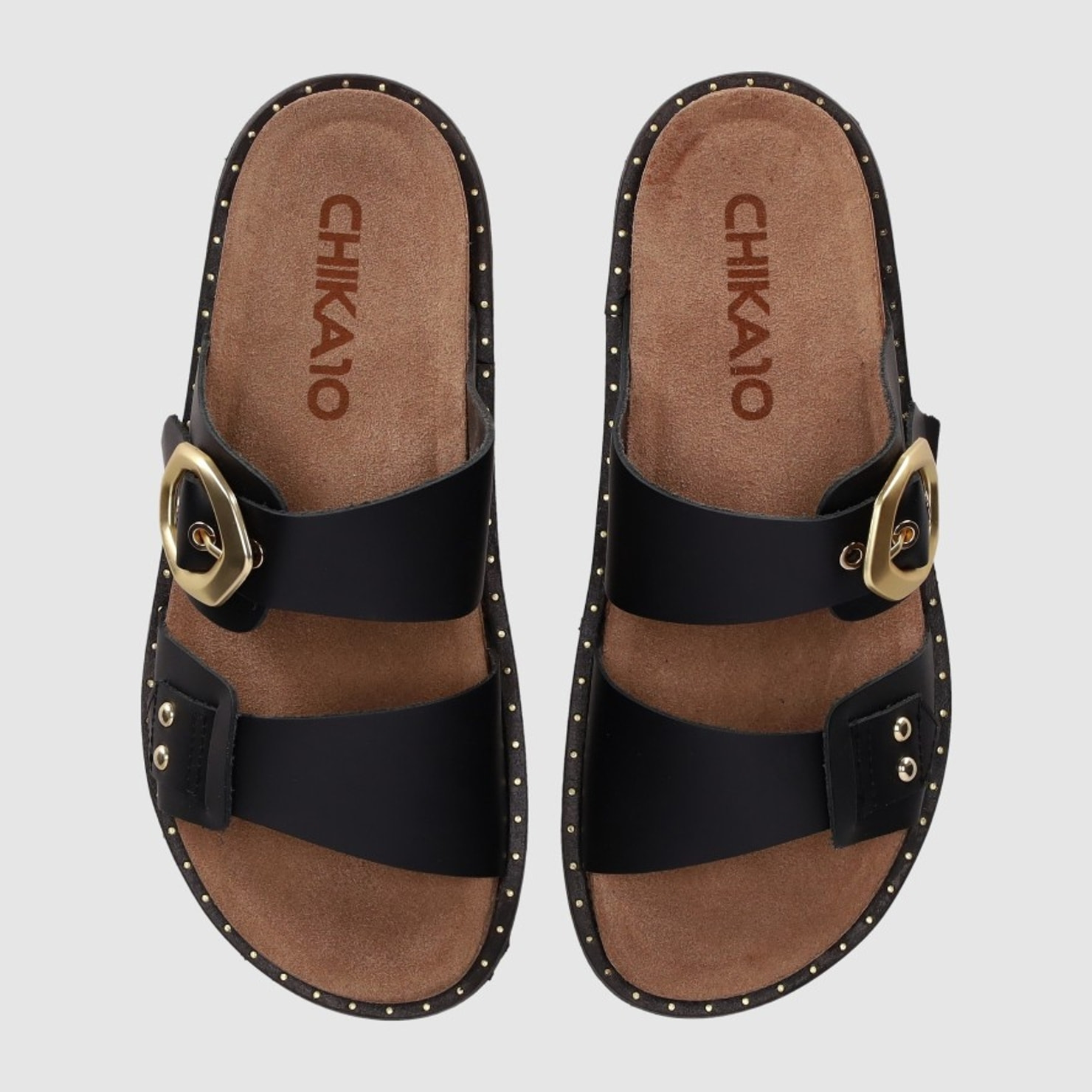 Sandalias de Piel - Negro - Tacón: Bajo