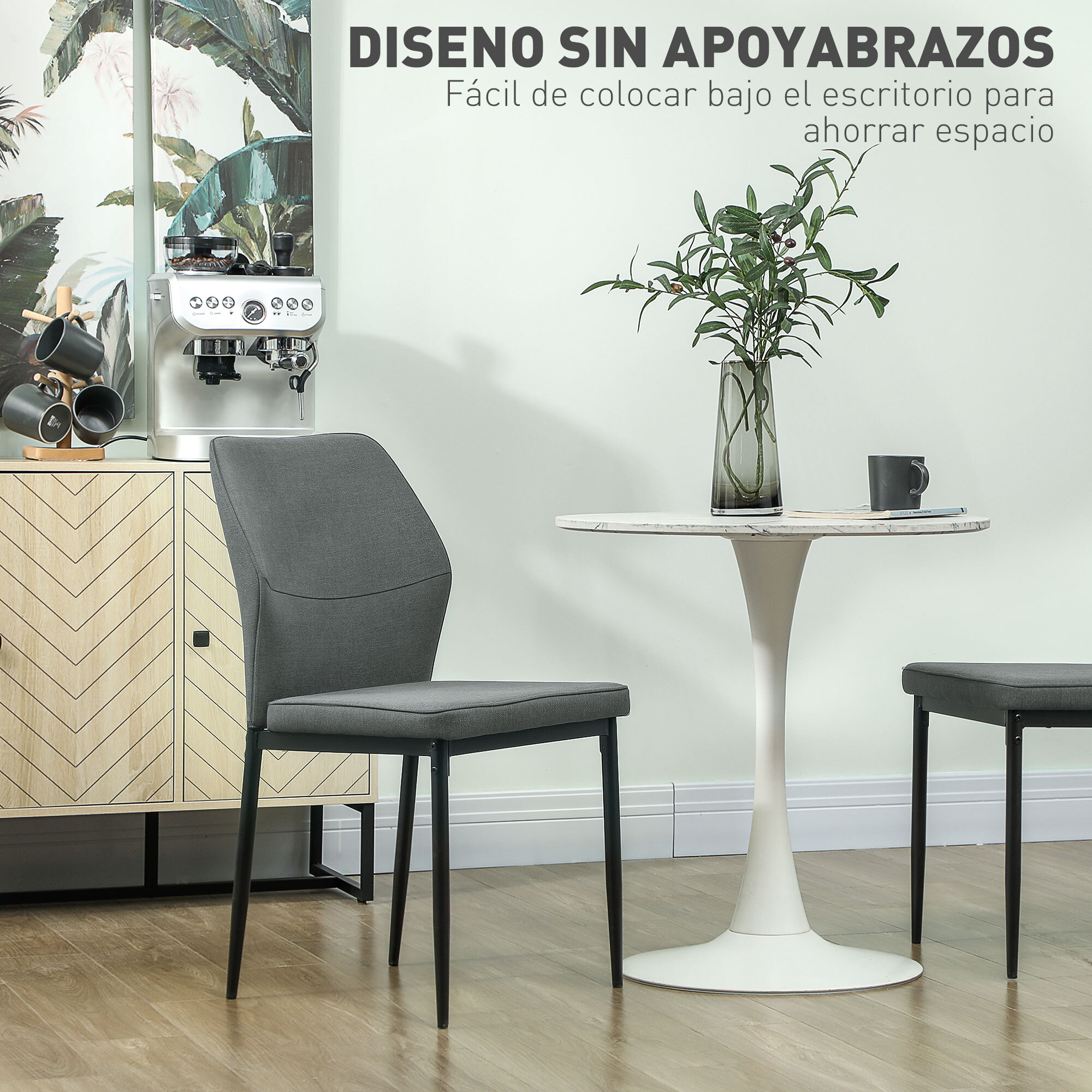 Juego de 2 Sillas de Comedor Modernas Sillas de Cocina con Asiento Acolchado y Tapizado Respaldo Curvo Patas de Acero para Salón Dormitorio Gris