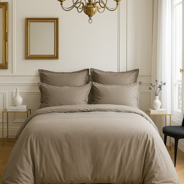 Housse De Couette 100% Satin de Coton lavé 105 Fils Gris Clair