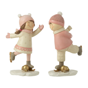 J-Line figurine Garcon + Fille Patin à Glace - polyrésine - rose - 2 pcs