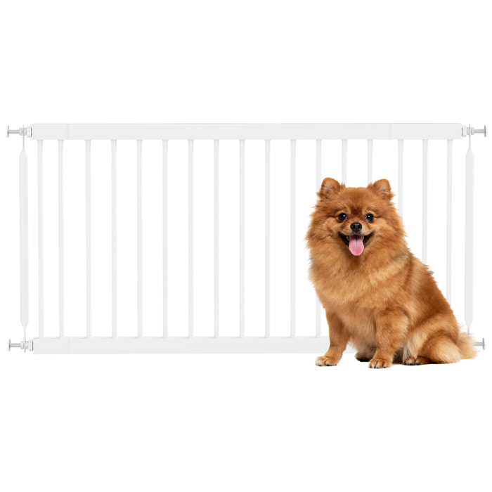 Barrera de Seguridad para Perros Pequeños Extensible 67-93,5 cm, Altura 45 cm, para Puertas y Escaleras, Puerta para Perros con Montaje a Presión, 2 Extensiones 7/14 cm, Blanco