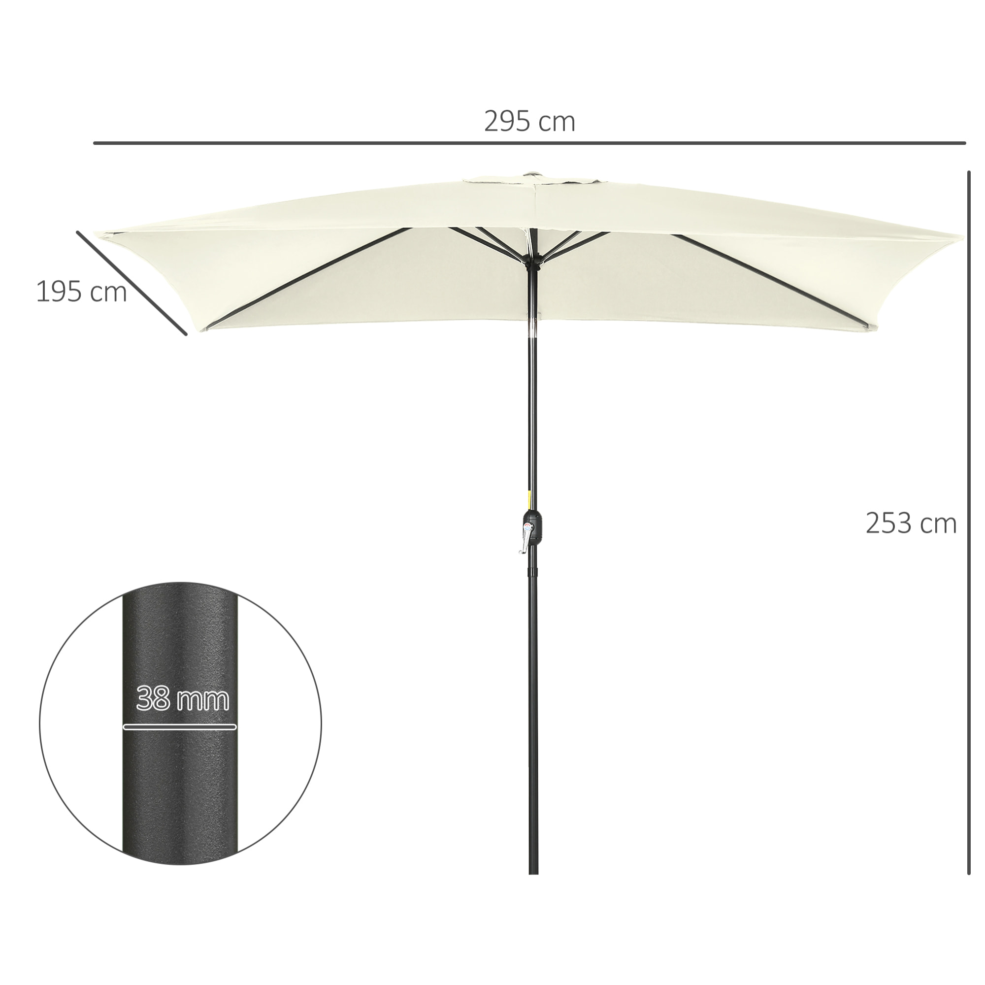 Sombrilla de Terraza Exterior 198x294 cm Parasol de Terraza Exterior con Ángulo Ajustable Mástil de Aluminio y Anti-UV Sombrilla para Jardín Patio Crema