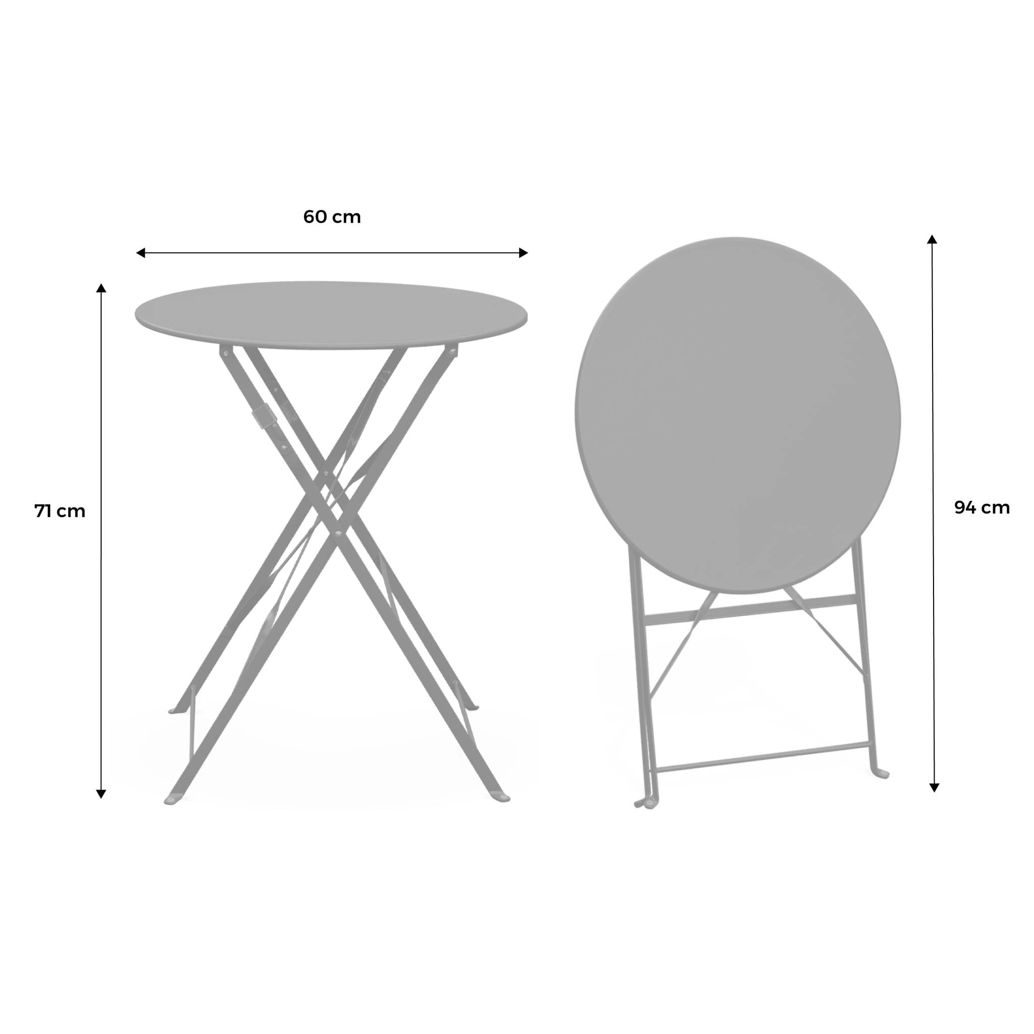 Table de jardin bistrot ronde pliante métal 2 places EMILIA 60CM