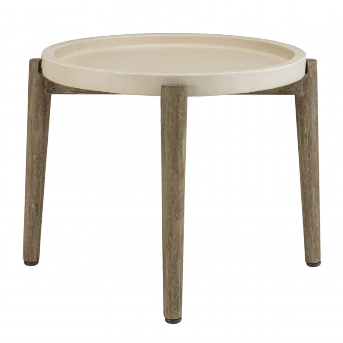 HANS - Table d'appoint ronde 50x50cm plateau béton beige pieds acacia