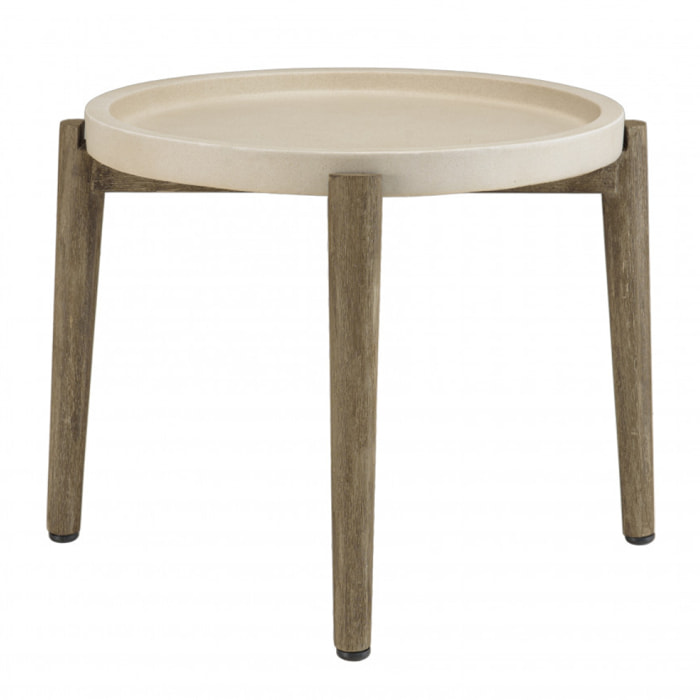 HANS - Table d'appoint ronde 50x50cm plateau béton beige pieds acacia