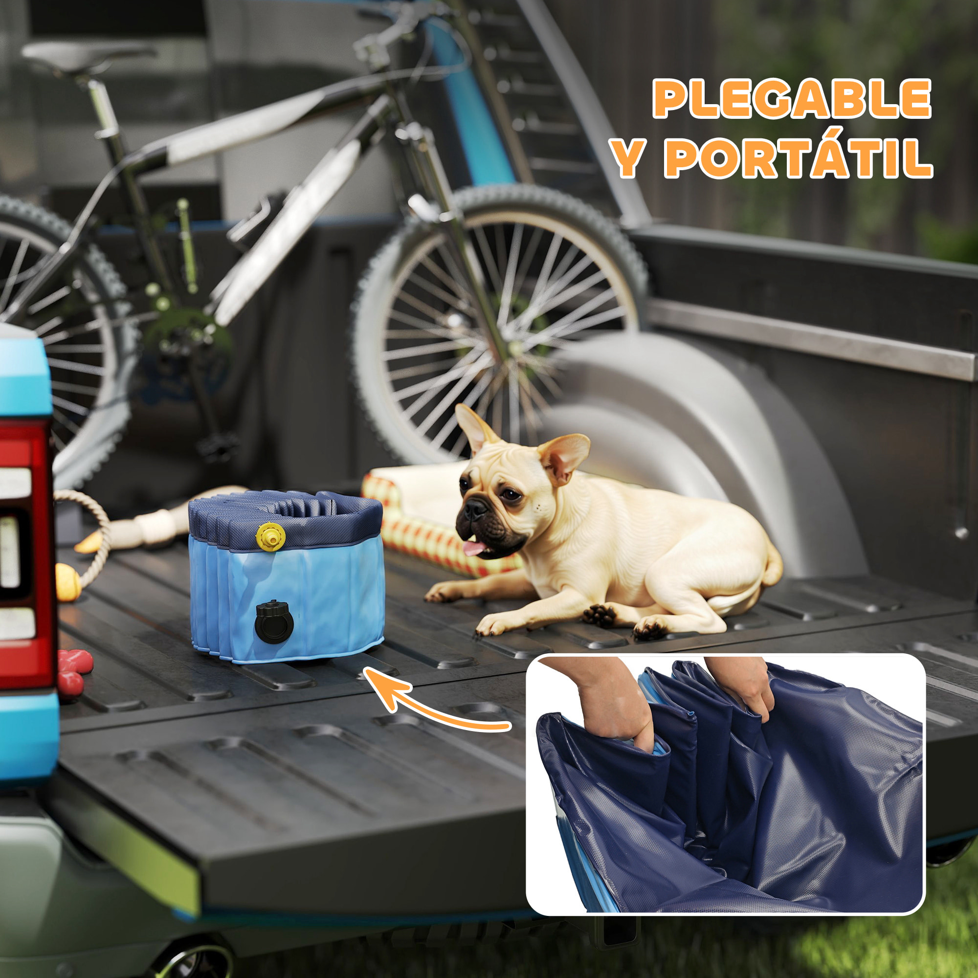 Piscina para Perros Plegable con Aspersor Bañera Portátil para Mascotas Pequeños de PVC Antideslizante y Resistente al Desgaste para Interiores y Exteriores Ø80x20 cm Azul Claro