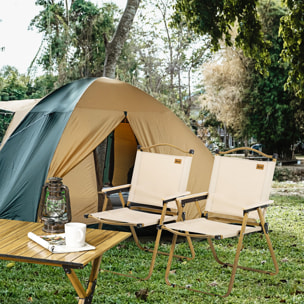 Lot de 2 chaises de plage camping pliantes - poignée - structure acier aspect bois oxford beige