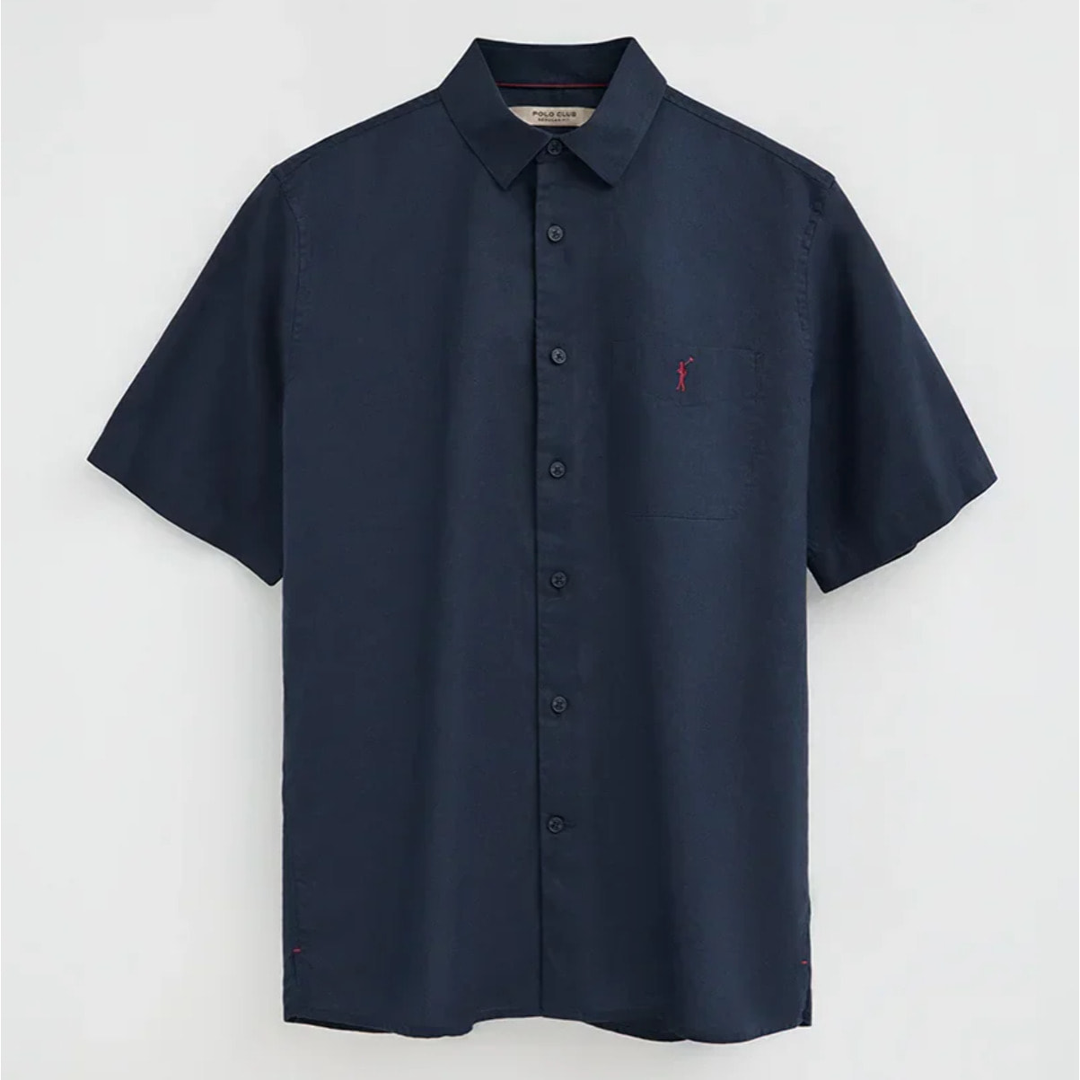 Camicia cotolino blu marino a maniche corte e regular fit con logo Rigby Go