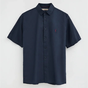 Camicia cotolino blu marino a maniche corte e regular fit con logo Rigby Go