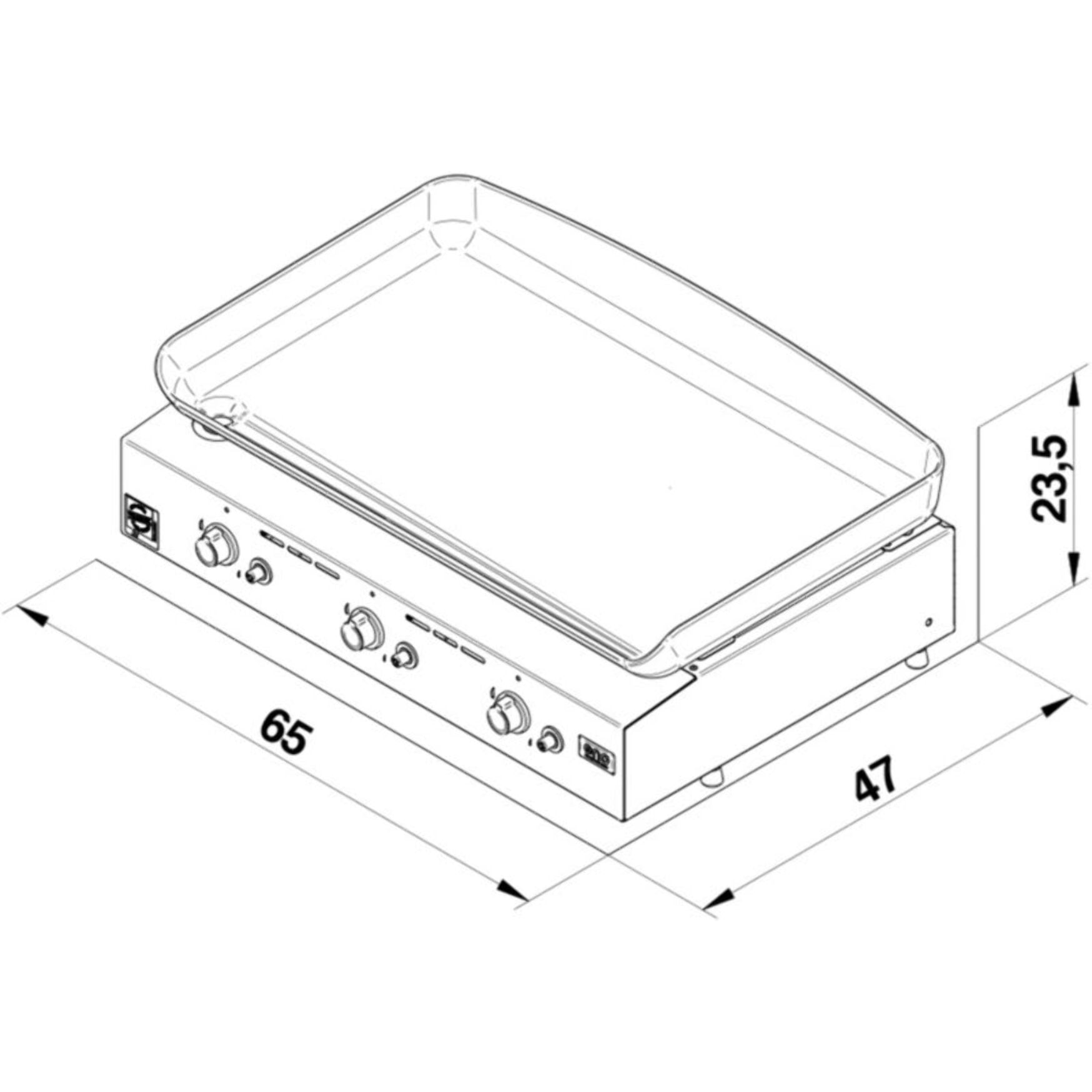 Plancha gaz ENO Initial 65 Inox 3 brûleurs à poser, 62x36 cm