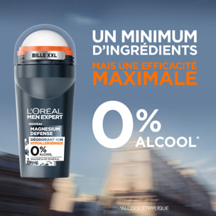 Lot de 6 - L'Oréal Paris Men Expert Magnesium Defense Déodorant Bille 48h Hypoallergénique 0% Alcool 50ml