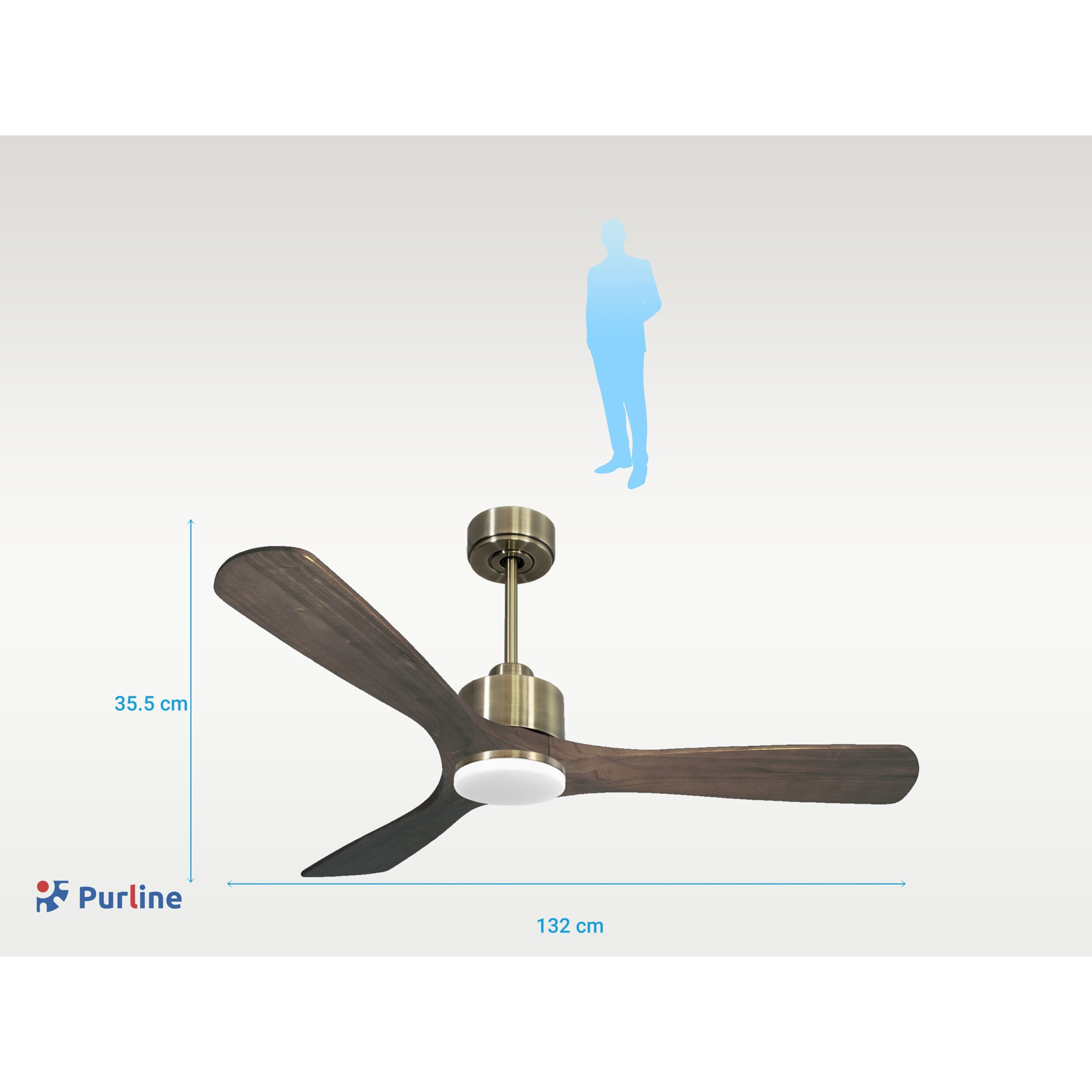 Ventilador de techo Reversible Termostato Dimable Wifi Motor DC Techos Inclinados Mando a Distancia Luz tres tonos Hypersilence Memoria MoyoD132C03LED64850 PURLINE