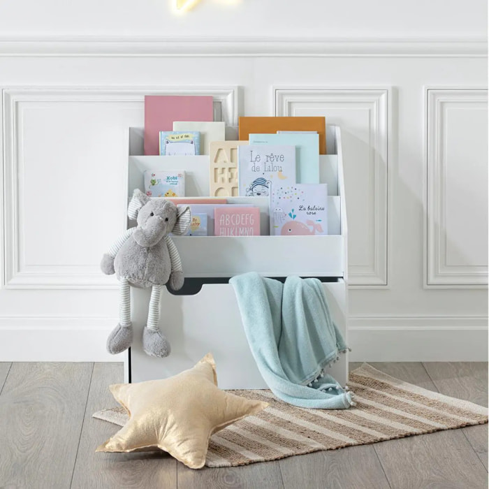 Bibliothèque enfant à roulettes blanc H70cm