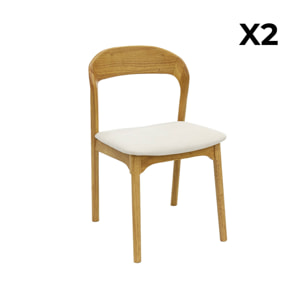 Lot de 2 chaises vintage bois d'hévéa naturel et tissu beige - L 46 x P 53 x H 78cm - Athena